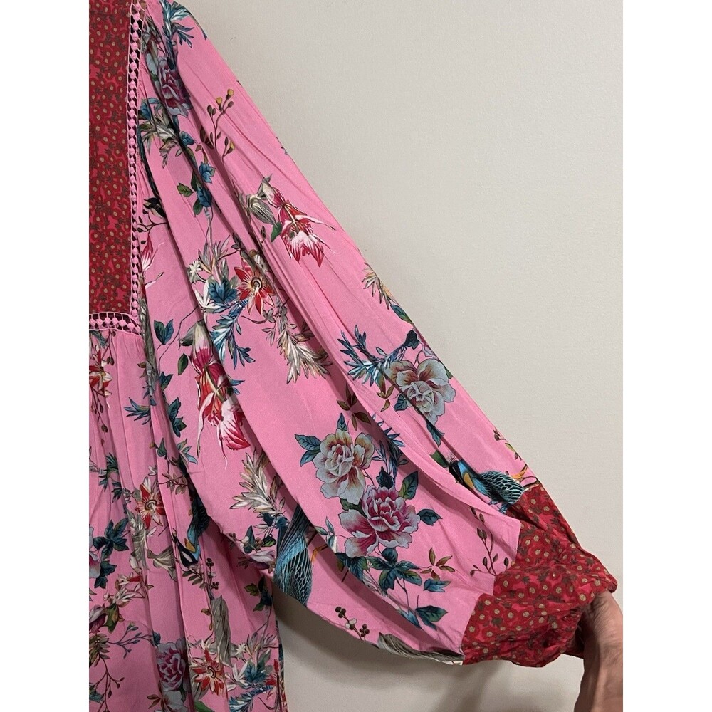 Johnny Was California Blouse Pink Button Up Floral Embroidered Oversized L - Picture 6 of 13